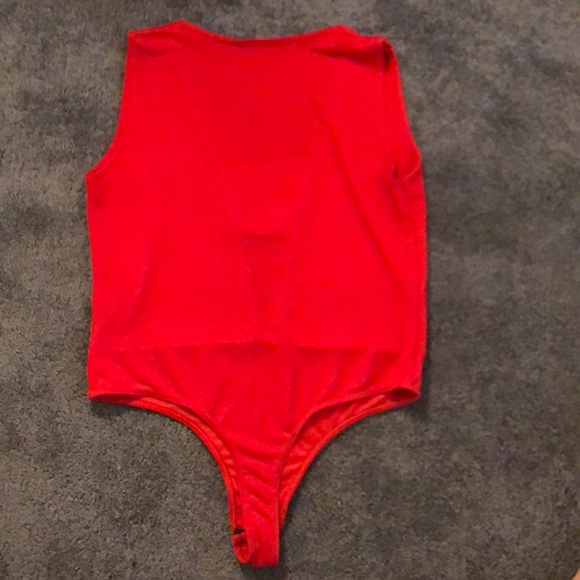 Red Plunge Cutout Thong Bodysuit - Picture 3 of 3